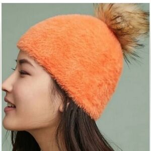 Anthropologie Fuzzy Faux Fur Pom Pom Beanie NWT